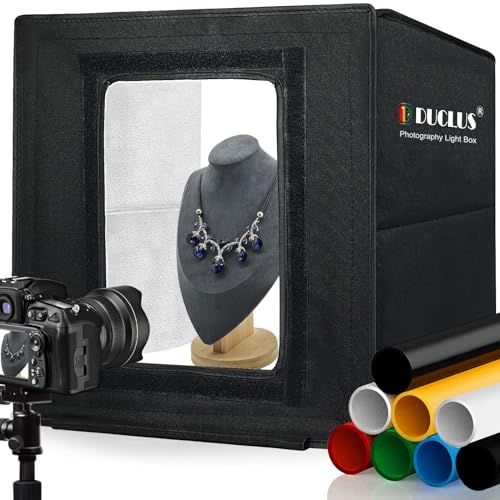 Duclus Scatola Fotografica Pieghevole 40 X 40 Cm, 5500 K, Set Con Strisce Luminose A Led Mobili E 6 Sfondi Fotografici