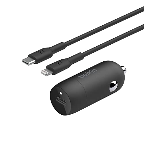 Belkin Boost↑Charge™ Caricabatteria Da Auto Rapido Da 30 W, Design Compatto Con Porta Usb-C Pd, Cavo Da Usb-C A Lightning Incluso, Compatibilità Unive