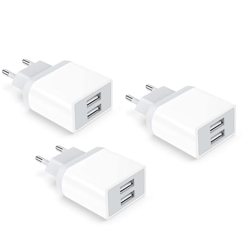 Caricatore Usb, 2.1A/5V 3-Pack Presa For Iphone 14 13 12 11 Pro Max/Xs/Xr/X/8/7/6/6S Plus, Samsung Galaxy, 2Port Alimentatore Spina Muro Adattatore Ca