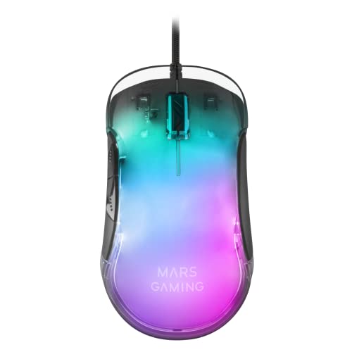 Marsgaming Mmglow, Rgb Chroma-Glow Gaming Mouse, Finitura Specchio, Ultra-Leggero, 12800 Dpi, Nero