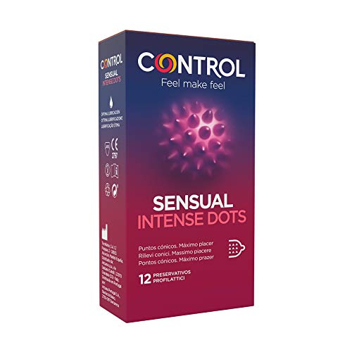 Control Preservativi Sensual Intense Dots - Confezione Da 12 Condoglianze Con Puntali Conici Per La Stimolazione, Perfetta Adattabilità, Sesso Sicuro