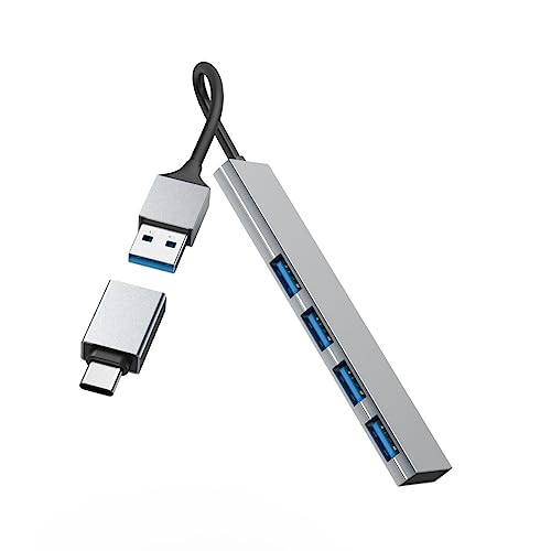Hama Hub Usb 4 Porte (Porta Usb-A E Usb-C 4X Usb-A Per Mouse, Tastiera, Disco Rigido Esterno, Chiavetta Usb, Ecc., Alloggiamento In Alluminio, Ultra S