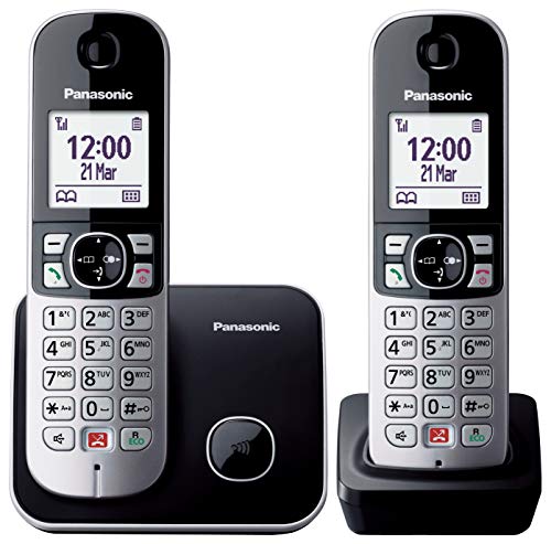 Panasonic Kx-Tg6852Jtb Telefono Cordless Digitale, Unità Base E 2 Ricevitori, Id Chiamante, Blocco Chiamate Indesiderate, Suoneria Categoria, Display