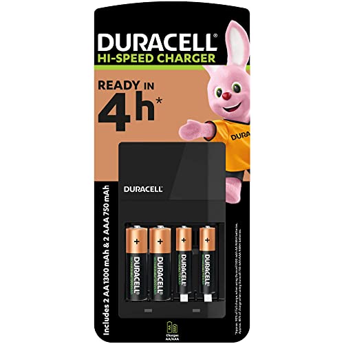 Duracell - Caricabatterie Da 4 Ore, Con Incluse Batterie Ricaricabili, 2 Aa + 2 Aaa