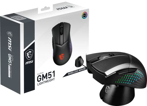 Msi Clutch Gm51 Lightweight Wireless - Mouse Gaming, Sensore Pixart Paw-3395, Peso 85G, 1000 Hz, Design Ergonomico, Batteria Da 550 Mah