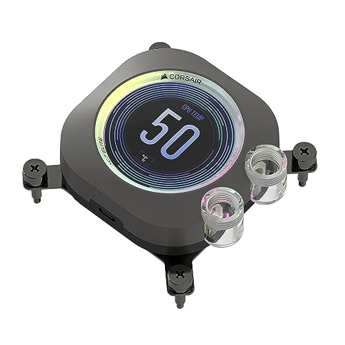 Corsair Xc7 Rgb Elite Lcd Waterblock Per Cpu - Schermo Lcd Ips 480X480-31 Led Rgb - Usb-C - Adatto Per Intel Lga 1700, Amd Am5 E Precedenti - Grigio I