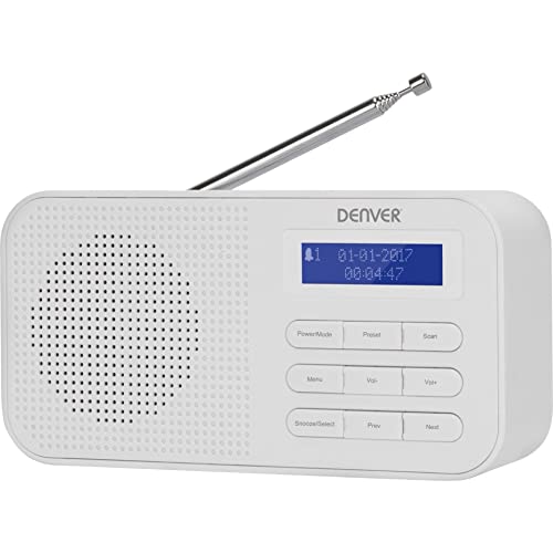 Radio Digitale Dab + E Fm. Denver Dab-42White. Orologio, Sveglia E Sveglia. Funziona Con Batteria E Alimentazione. Volume 1W. Rifinito In Legno.