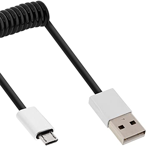 Inline 31730R - Cavo A Spirale Micro Usb 2.0, Da Usb-A Maschio A Micro B, Flessibile, 3 M, Colore: Nero