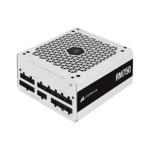 Corsair Rm750, Rm Serie, 750 Watt 80 Plus Gold Alimentatore Atx Interamente Modulare (Connettori Eps12V Tre, Bassa Rumorosità, Modalità Zero Rpm) Bian