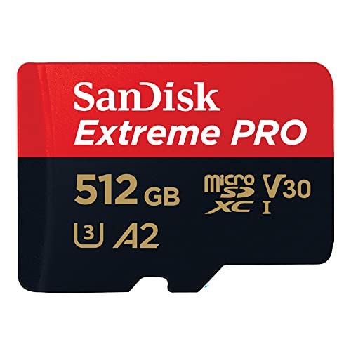 Sandisk 512Gb Extreme Pro Scheda Microsdxc + Adattatore Sd + Rescuepro Deluxe, Fino A 200 Mb/S, Con Prestazioni App A2 Uhs-I Class 10 U3 V30