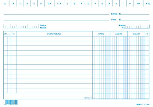 Edipro - E3266Bl - 100 Schede Dare/Avere/Saldo Blu F.To 15X21