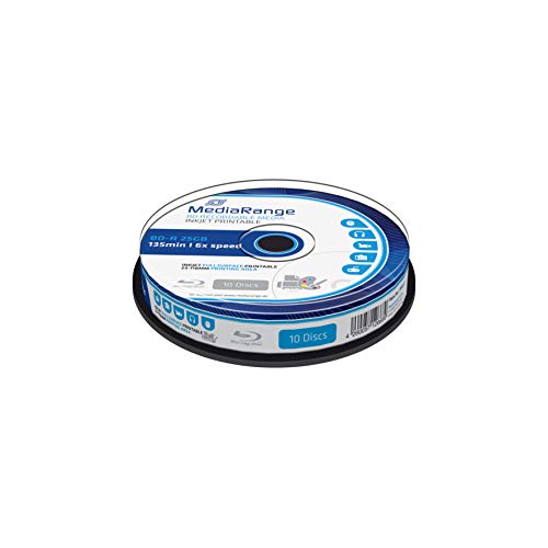 10 Bd-R Blu Ray Vergini Mediarange 25Gb 120Min Stampabili Full Face Printable