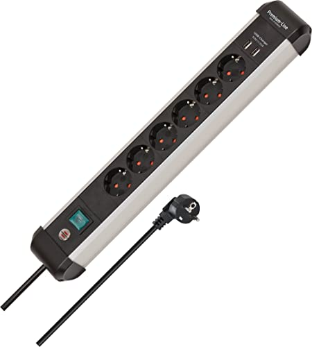Brennenstuhl Ciabatta Elettrica Premium In Alluminio Con Usb/Presa Multipla A 6 Prese In Alluminio Di Alta Qualità (Presa Con Cavo Da 3 M E Interrutto