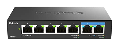 D-Link Dms-107/E Switch Non Gestito Multi-Gigabit A 7 Porte Con Due Porte Da 2,5 G E Cinque Porte Gigabit, Senza Ventola, Compatto, Struttura In Metal