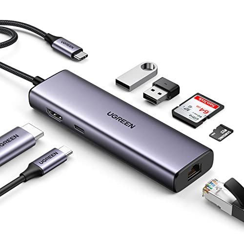 Ugreen Hub Usb C Ethernet Gigabit Adattatore Usb C A Hdmi 4K 30Hz Lettore Di Scheda Sd Tf Compatibile Con Macbook Pro Air M2 M1, Ipad Pro Air, Galaxy