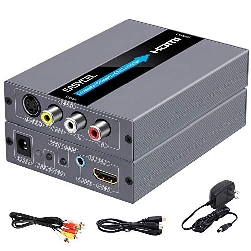 Easycel Convertitore Rca S-Video A Hdmi, Rca Composite Cvbs Av O S-Video + R/L Audio Ingresso A Hdmi Uscita Upscale Convertitore, Supporta 720P / 1080