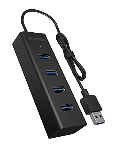Icy Box Hub1409 Della U3 4 Prese Usb Hub Di Connessione (Type A) Con 4 X Usb 3.0 (Type A) Porte, Cavo Integrato (40 Cm), Alluminio, Nero