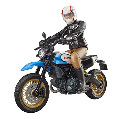 Bruder 63051 - Scrambler Ducati Desert Sled Con Pilota, Figura Giocattolo, Motocross