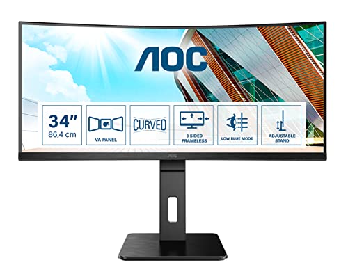 Aoc Cu34P2A - Monitor Curvo Da 34 Pollici (Hdmi, Displayport, Hub Usb, 3440 X 1440 Px, 100 Hz, Freesync), Nero