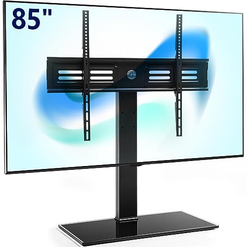 Fitueyes Supporto Tv Da Tavolo Più Grande E Spesso Per 50-85 Pollici Con 10Mm Vetro Base, 80° Girevole / 12 Altezze / 10Cm Tubo Piedistallo Tv Univers