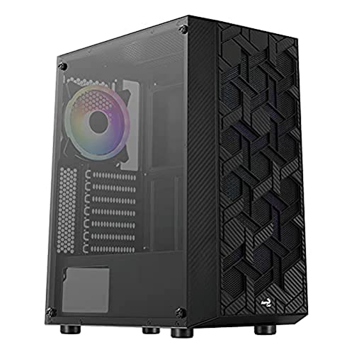Aerocool Hive Argb Mid Tower Pc Gamng Case With Tempered Glass Window, 2 X Argb Fans, 2 X Usb 3.0, Supports Atx/Micro-Atx/Mini-Atx, Black,Accm-Pv27033