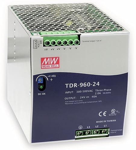 Mean Well Tdr-960-24 960W Blue,Metallic Power Supply Unit - Power Supply Units (960 W, 340 - 550, 1%, 47 - 63, 2A/400Vac, 1.4A/500Vac, Active)