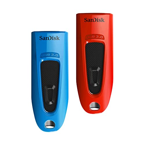 Sandisk Ultra 32 Gb Usb Flash Drive Usb 3.0 Up To 130 Mb/S Read - Twin Pack, Red/Blue
