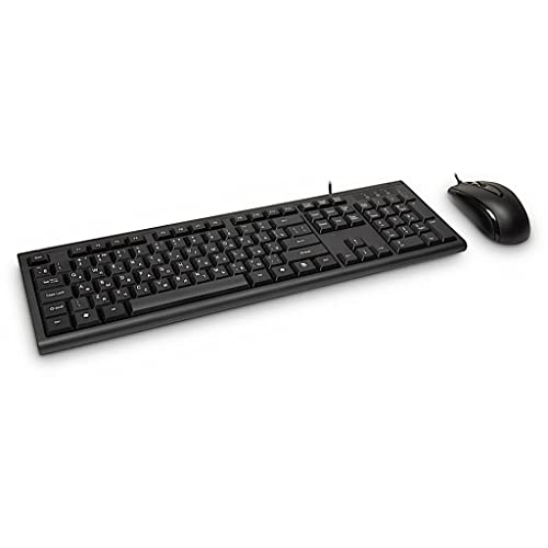 Inter-Tech Km-3149R - Set Tastiera E Mouse Con Layout Usa E Ru (Qwerty + Ке), Colore: Nero
