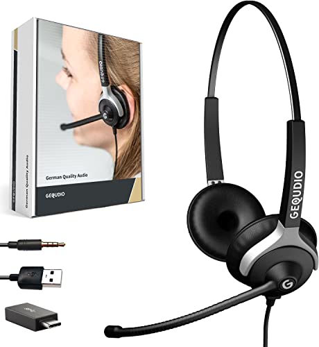 Gequdio Cuffie Telefoni Con Connessione Usb-A E Usb-C E Jack Da 3,5 Mm Adatto A Pc E Mac - Cuffie E Microfono Cuscinetti Di Ricambio - Cavo Flessibile