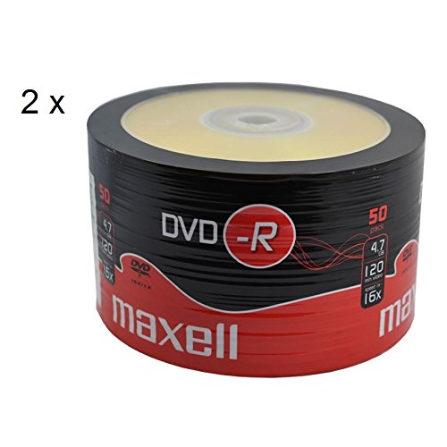 Maxell Dvd-R Blank Recordable Digital Disc Dvdr 4.7Gb 16X Speed 120Mins 50 Pk X2