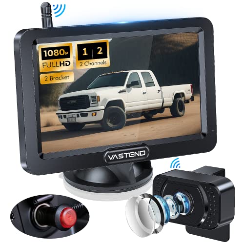 Vastend Telecamera Di Retromarcia Senza Fili Hd 1080P Telecamera Posteriore Per Auto, Monitor Da 5'' Schermo Diviso Sistema Di Parcheggio A 2 Canali,