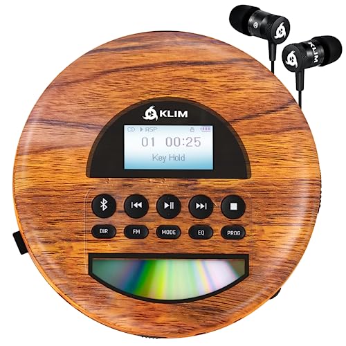 Klim Nomad Wood - Lettore Cd Portatile - Batteria A Lunga Durata - Include Auricolari Klim Fusion - Cd-R, Cd-Rw, Mp3 - Lettore Sd, Radio Fm, Bluetooth