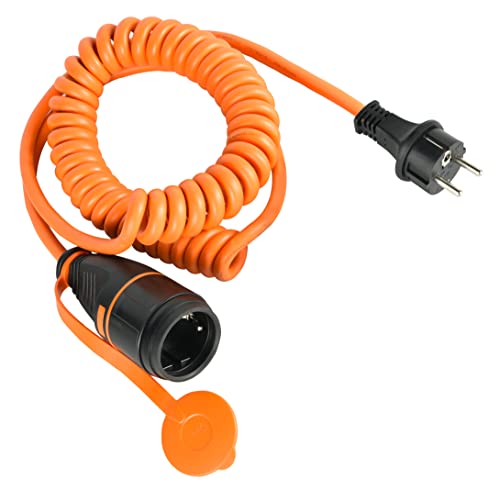 Electraline 01745 Prolunga Elettrica A Spirale 5M Con Presa Electralock Dotata Di Meccanismo Di Blocco Che Impedisce Disconnessioni Accidentali, Cavo