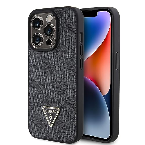 Cg Mobile Guess Custodia In Pelle Pu Con Triangolo Strass 4G E Logo Triangolare Per Iphone 15 Pro (Nero)