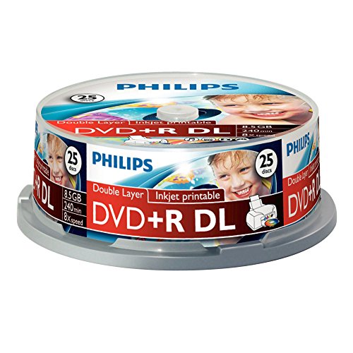 Philips Dr8I8B25F/00 Dvd+R 8.5 Gb, Stampabile, Confezione Da 25 Pezzi