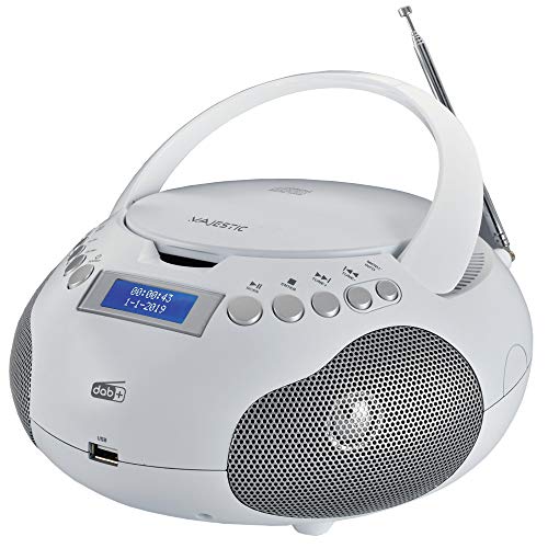 Majestic Ah-265 Dab Boom Box Portatile Con Radio Dab/Dab+/Fm Stereo, Lettore Cd/Mp3, Ingressi Usb/Aux-In, Bianco