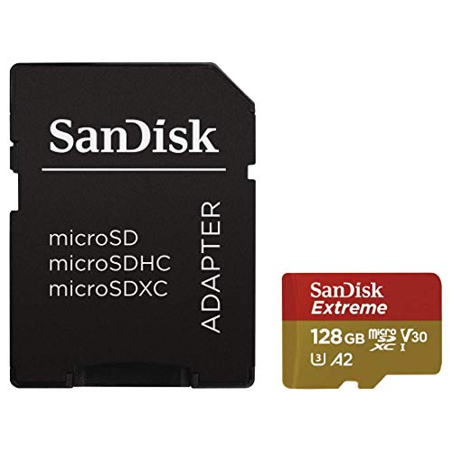 Sandisk Extreme Micro Sdsqxa1-128G-Gn6Aa Per Action Camera E Droni + Adattatore Sd, Velocità Di Lettura Fino A 160 Mb/S, A2 C10 V30 Uhs-I U3