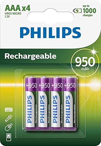 Philips Batterie Aaa - Batterie Ricaricabili Hr03 - Nimh 1,2V - 1000 Ricariche - 950Mah