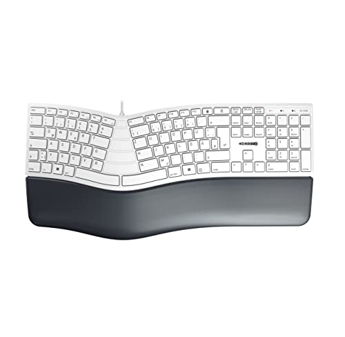 Cherry Kc 4500 Ergo, Tastiera Ergonomica, Layout Tedesco (Qwertz), Cablata, Poggiapolsi Imbottito Con Memory Foam, Campo Tasti Curvo, Bianco-Grigio