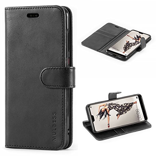 Mulbess Custodia Per Huawei P20 Pro, Custodia Magnetica Flip Con Chiusura, Sintetica Portacellulare Protezione, Vintage Nero