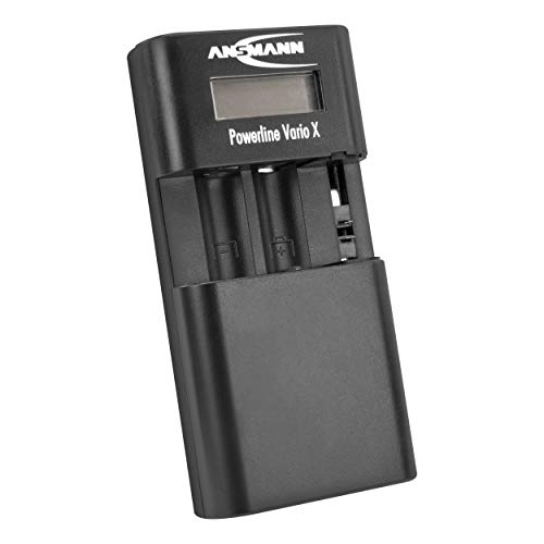 Ansmann Powerline Vario X - Caricabatteria Per Fotocamera In Batteria Agli Ioni Di Litio, Lipo, Nimh O 2 Batterie Mignon Aa O 2 Micro Aaa, Altezza Reg