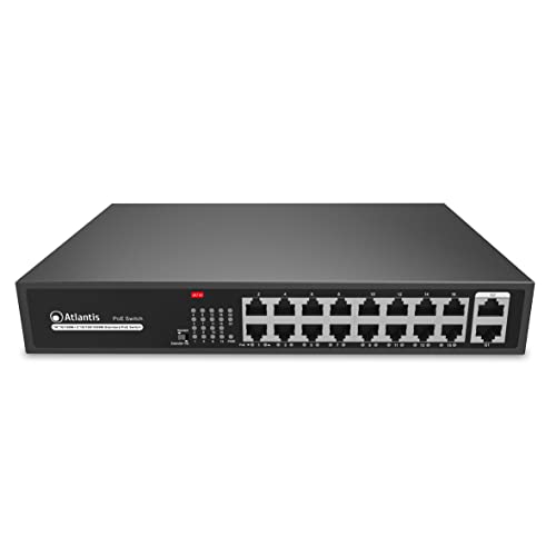 Atlantis Switch 18 Porte 10/100Mbps 16 Porte Poe Sino A 200W, Ogni Porta Sino A 30W, Desktop E Rack, Alimetatore Interno, Cassa In Metallo, A02-G18P16