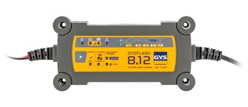 Gys – Gysflash 8.12 Caricabatterie Automatico 12V, 0.8/8A, Piombo, Caricatore Intelligente, Mantenitore, Moto, Auto, Moto D’Acqua, Showroom – 029385