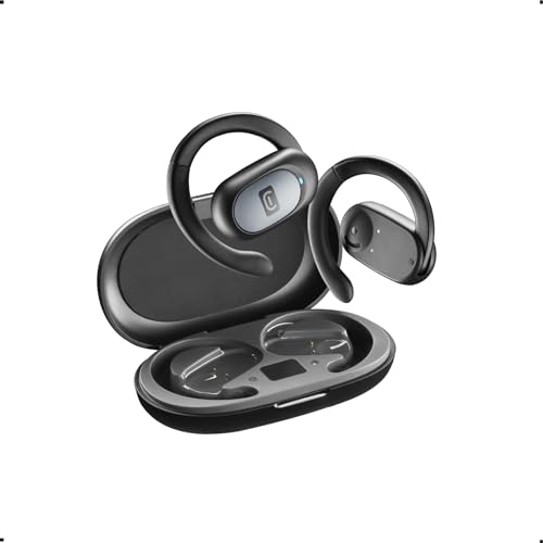 Cellularline - Auricolare Bluetooth Open-Ear - 54 Ore Di Play Time - Certificato Ipx5 Resistente A Sudore E Schizzi - Archetto Regolabile - Nero