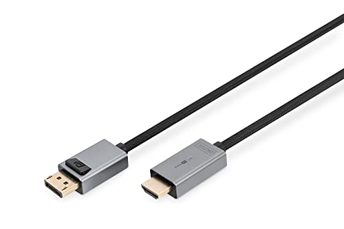 Digitus Cavo Adattatore Da Displayport A Hdmi - 4K/30Hz - Hdmi 2.0 - Displayort 1.2 - Led Di Stato - Plug&Play - Contatti Placcati Oro - 1,8M - Nero