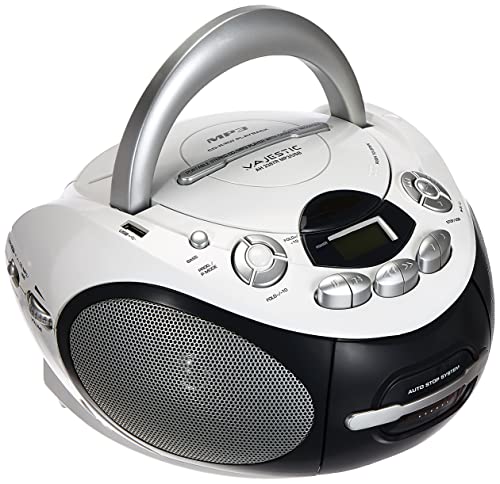 Majestic Ah 2387R Mp3 Usb - Boom Box Portatile Con Lettore Cd/Mp3, Ingresso Usb, Registratore Cassetta, Presa Cuffie, Senza Funzione Radio, Bianco