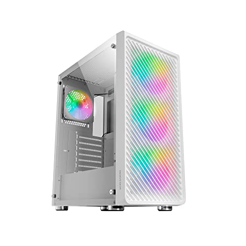 Mars Gaming Mc-F Bianco, Semitower Gaming Atx, Finestra Vetro Temperato, Parte Frontale Metal-Mesh, 4 Ventole Argb 120 Mm