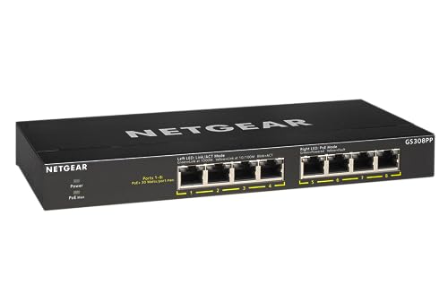 Netgear Switch Poe 8 Porte Unmanaged Gs308Pp, Switch Ethernet Gigabit Con 8 X Poe+ A 83 W, Montaggio Desktop O A Parete
