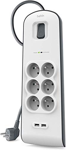 Belkin/Linksys, Bsv604Ca2M Presa Filtrata Multipla, Protezione Dalle Sovracorrenti, 6 Prese Di Corrente, 2 Prese Usb, Eu Tipo Francia