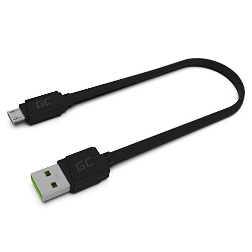Green Cell Cavo Usb-A - Micro Usb 25Cm Cavo Piatto Corto Nero Compatibile Con Kompatibel Mit Quick Charge 3.0 Per Powerbank, Samsung, Xiaomi, Huawei,